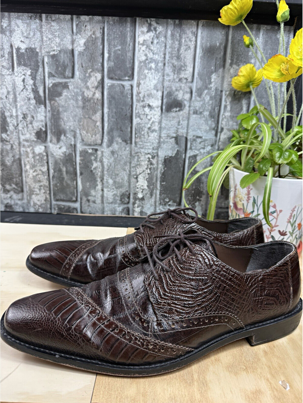 Stacy Adams 25028 Men’s Brown Croc Print Leather Brogue Oxford Shoes US 13 M